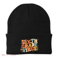 School 6Th Sixth Grade Vibes Hearts Retro Groovy 70S Flowers Gift Beanie thumb 0