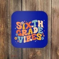 School 6Th Sixth Grade Vibes Hearts Retro Groovy 70S Flowers Gift Coaster thumb 0