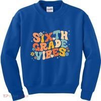 School 6Th Sixth Grade Vibes Hearts Retro Groovy 70S Flowers Gift Kids Sweatshirt thumb 0