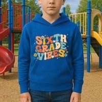 School 6Th Sixth Grade Vibes Hearts Retro Groovy 70S Flowers Gift Kids Hoodie thumb 2
