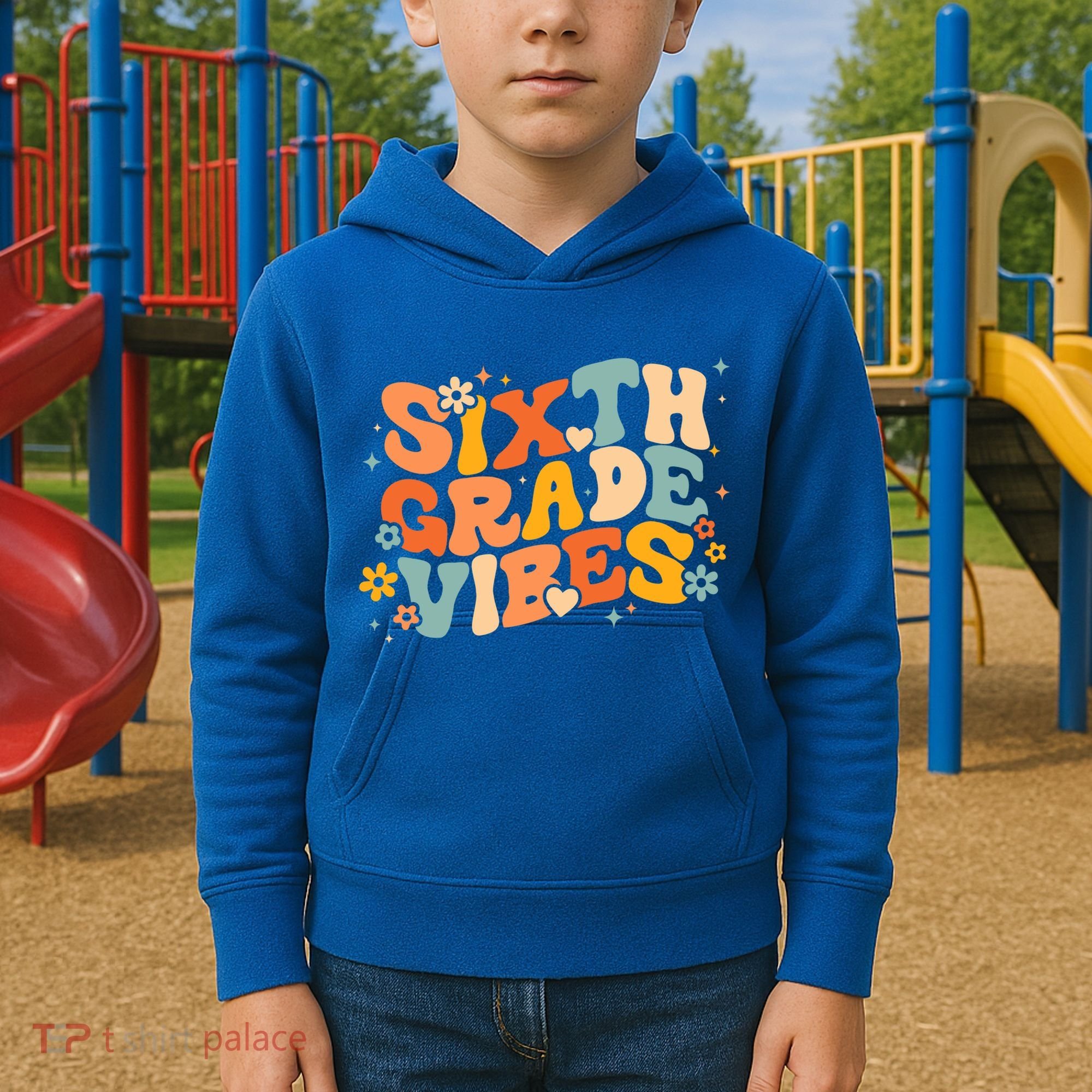 School 6Th Sixth Grade Vibes Hearts Retro Groovy 70S Flowers Gift Kids Hoodie
