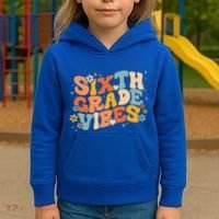 School 6Th Sixth Grade Vibes Hearts Retro Groovy 70S Flowers Gift Kids Hoodie thumb 3