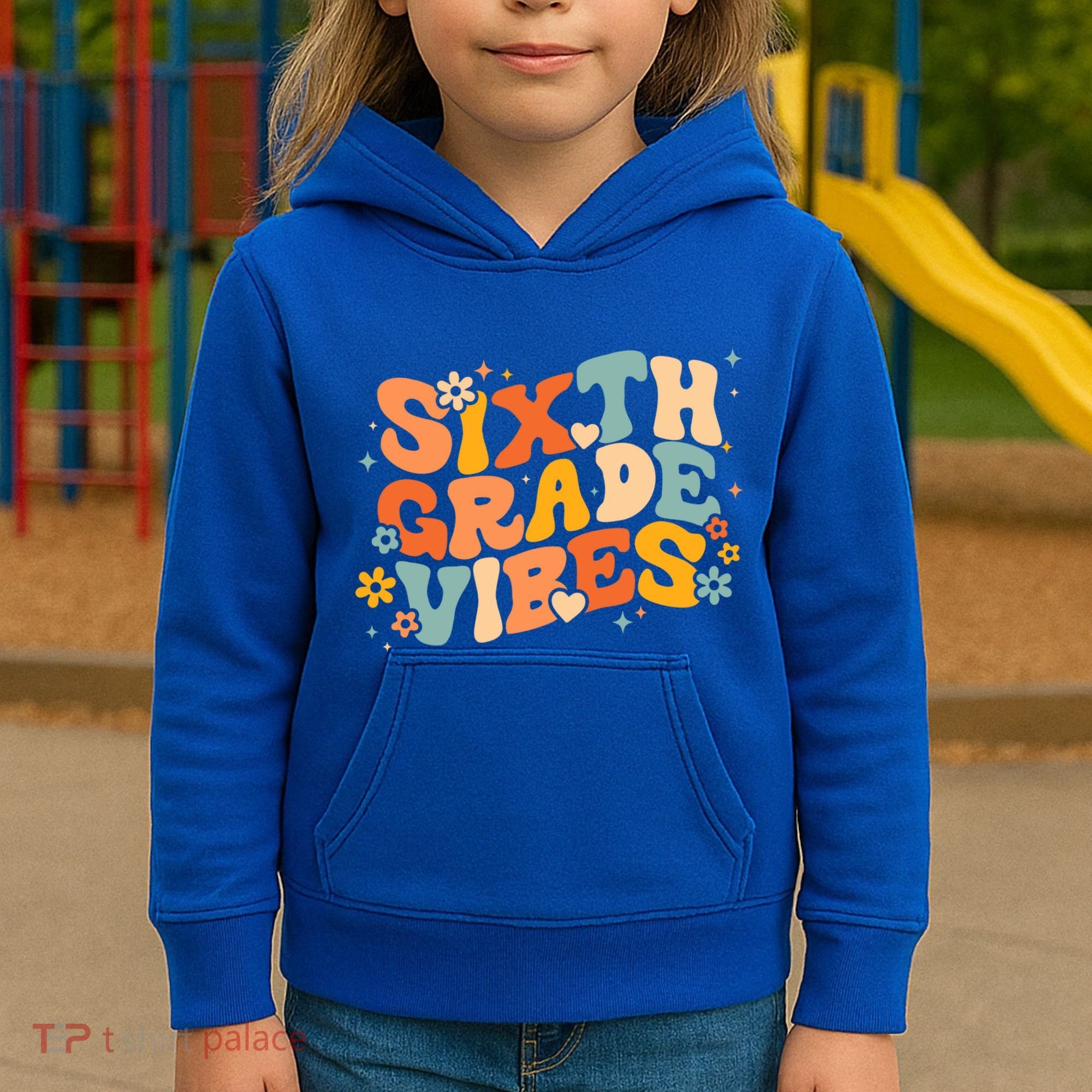 School 6Th Sixth Grade Vibes Hearts Retro Groovy 70S Flowers Gift Kids Hoodie