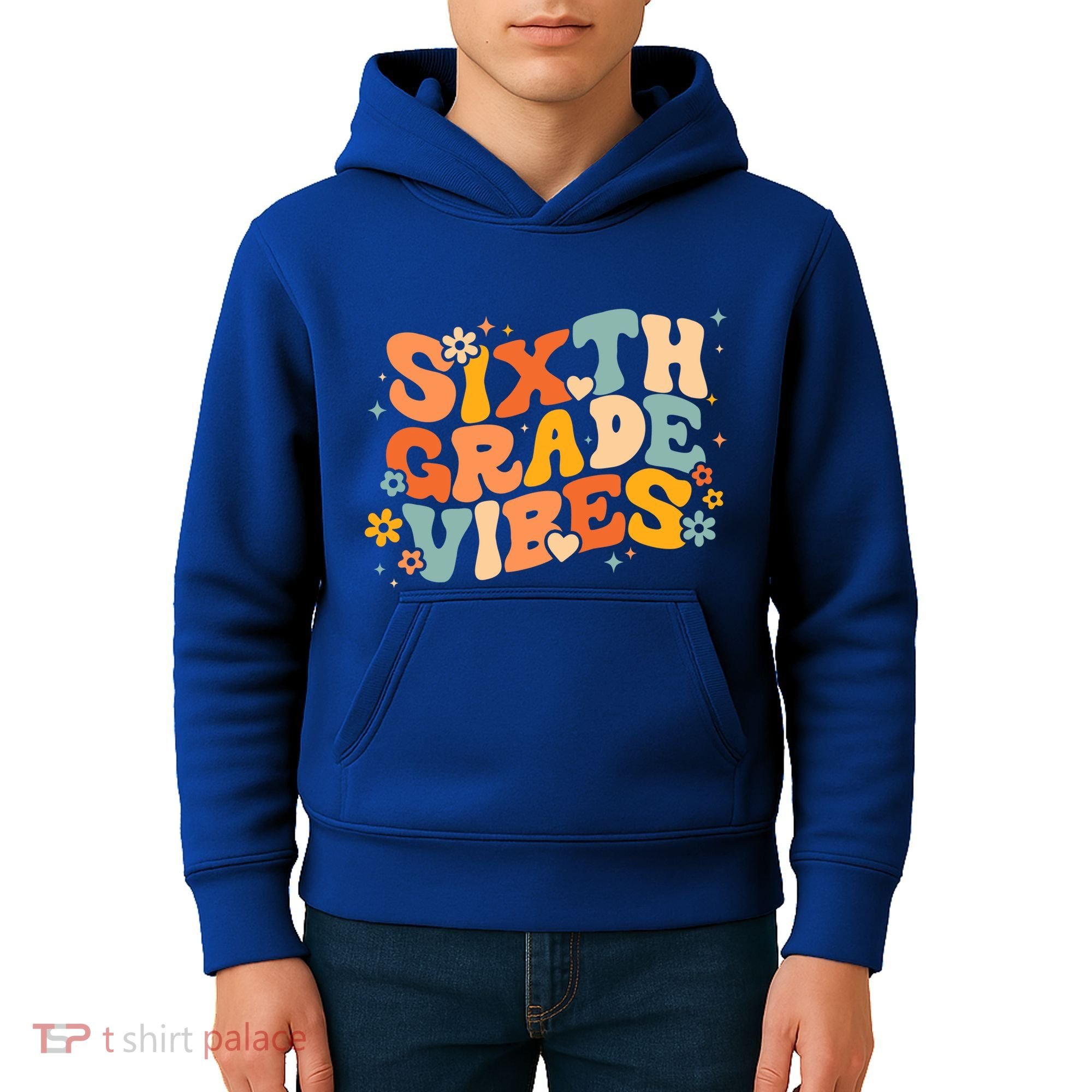 School 6Th Sixth Grade Vibes Hearts Retro Groovy 70S Flowers Gift Kids Hoodie