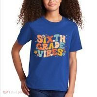 School 6Th Sixth Grade Vibes Hearts Retro Groovy 70S Flowers Gift Kids T-Shirt thumb 2