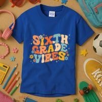 School 6Th Sixth Grade Vibes Hearts Retro Groovy 70S Flowers Gift Kids T-Shirt thumb 3
