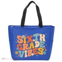 School 6Th Sixth Grade Vibes Hearts Retro Groovy 70S Flowers Gift Tote Bag thumb 0