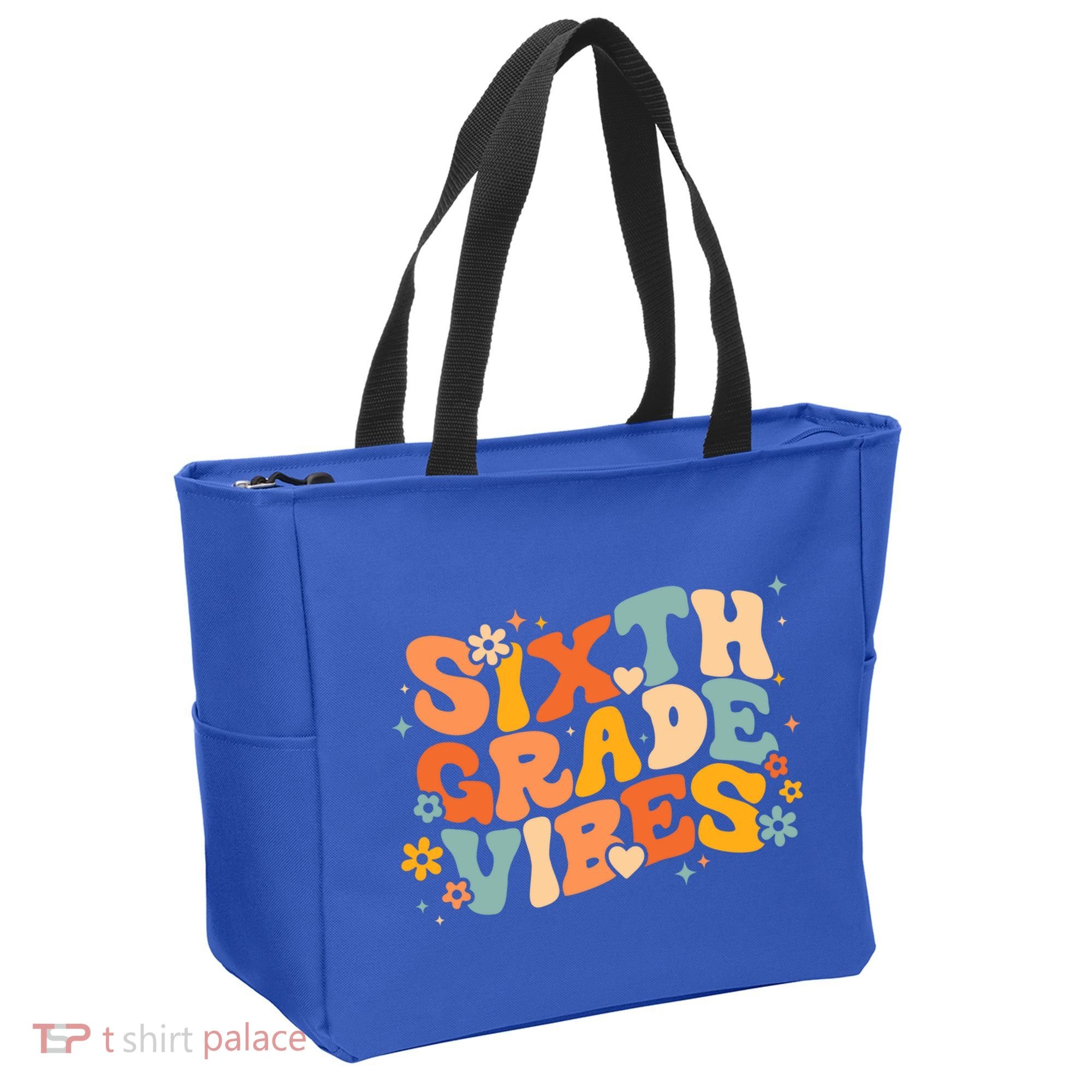 School 6Th Sixth Grade Vibes Hearts Retro Groovy 70S Flowers Gift Tote Bag