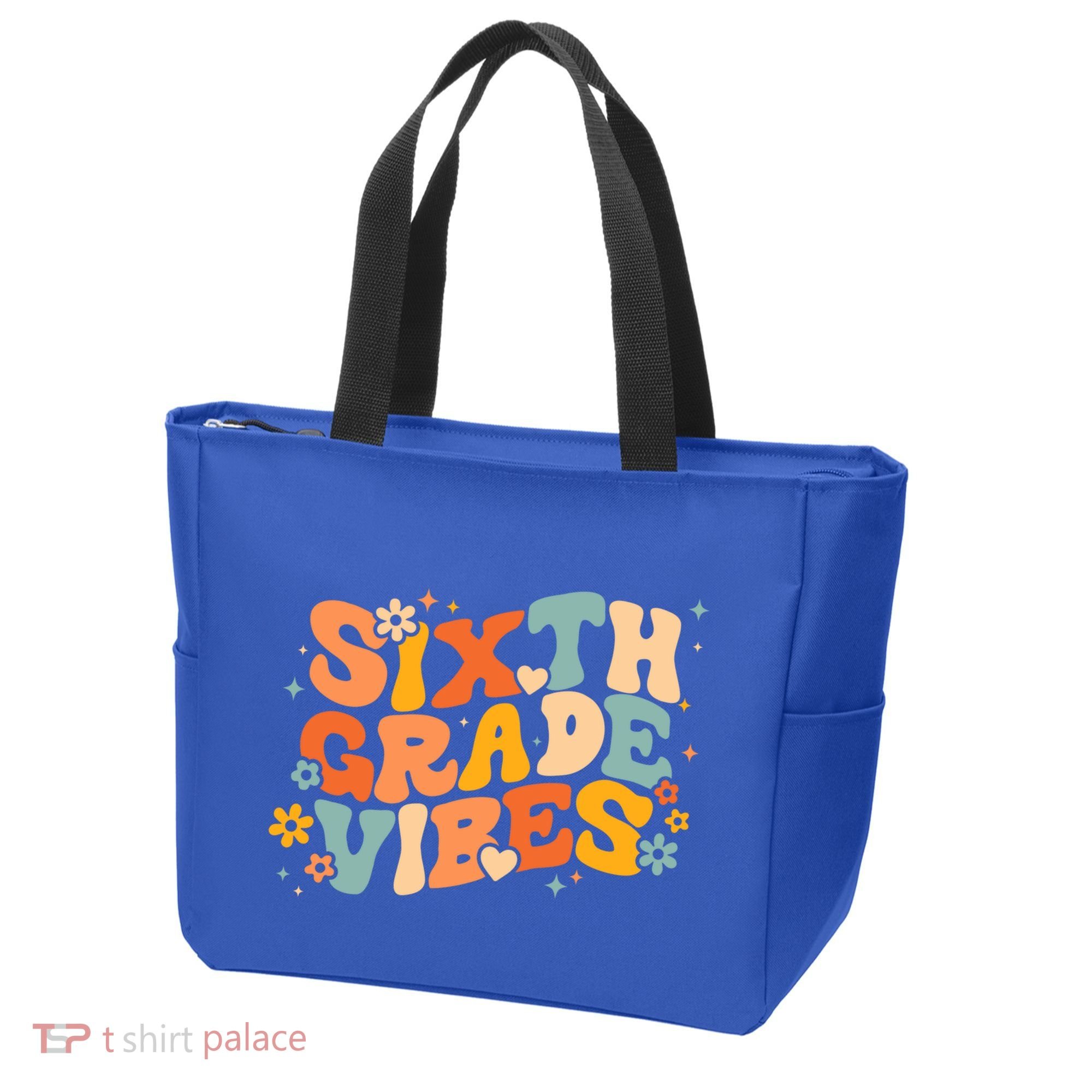 School 6Th Sixth Grade Vibes Hearts Retro Groovy 70S Flowers Gift Tote Bag