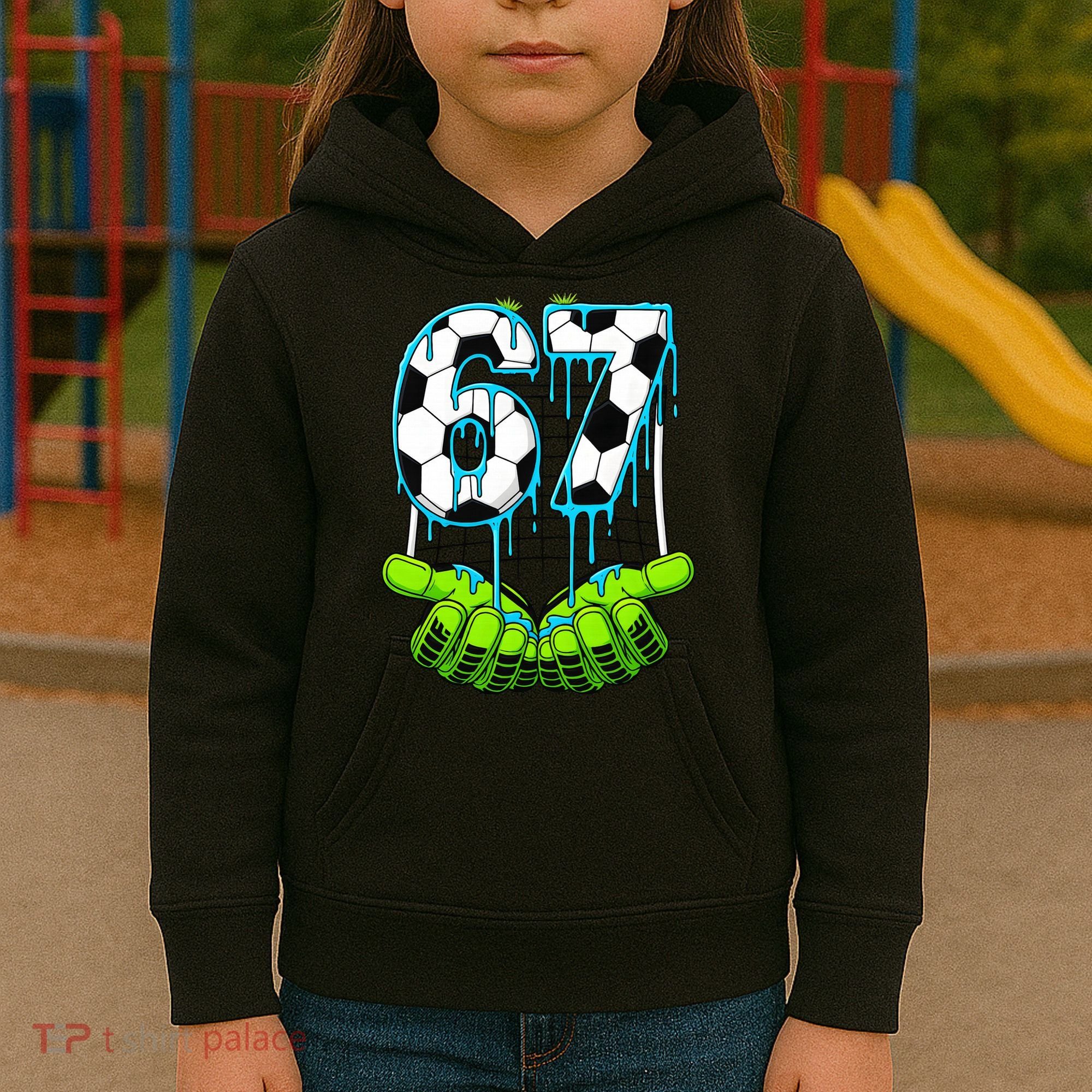 Soccer 6-7 Six Seven Gen Alpha Meme Drip Kids Hoodie
