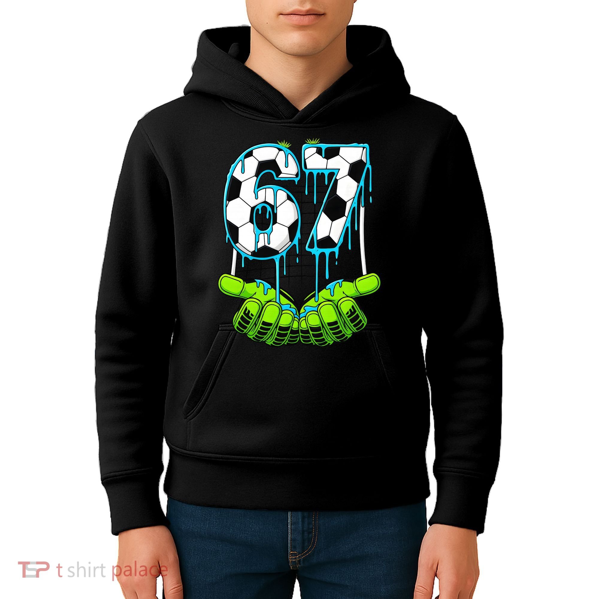 Soccer 6-7 Six Seven Gen Alpha Meme Drip Kids Hoodie