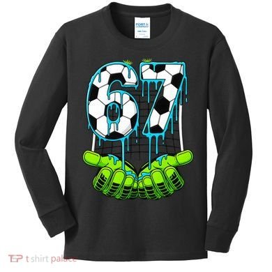 Soccer 6-7 Six Seven Gen Alpha Meme Drip Kids Long Sleeve Shirt
