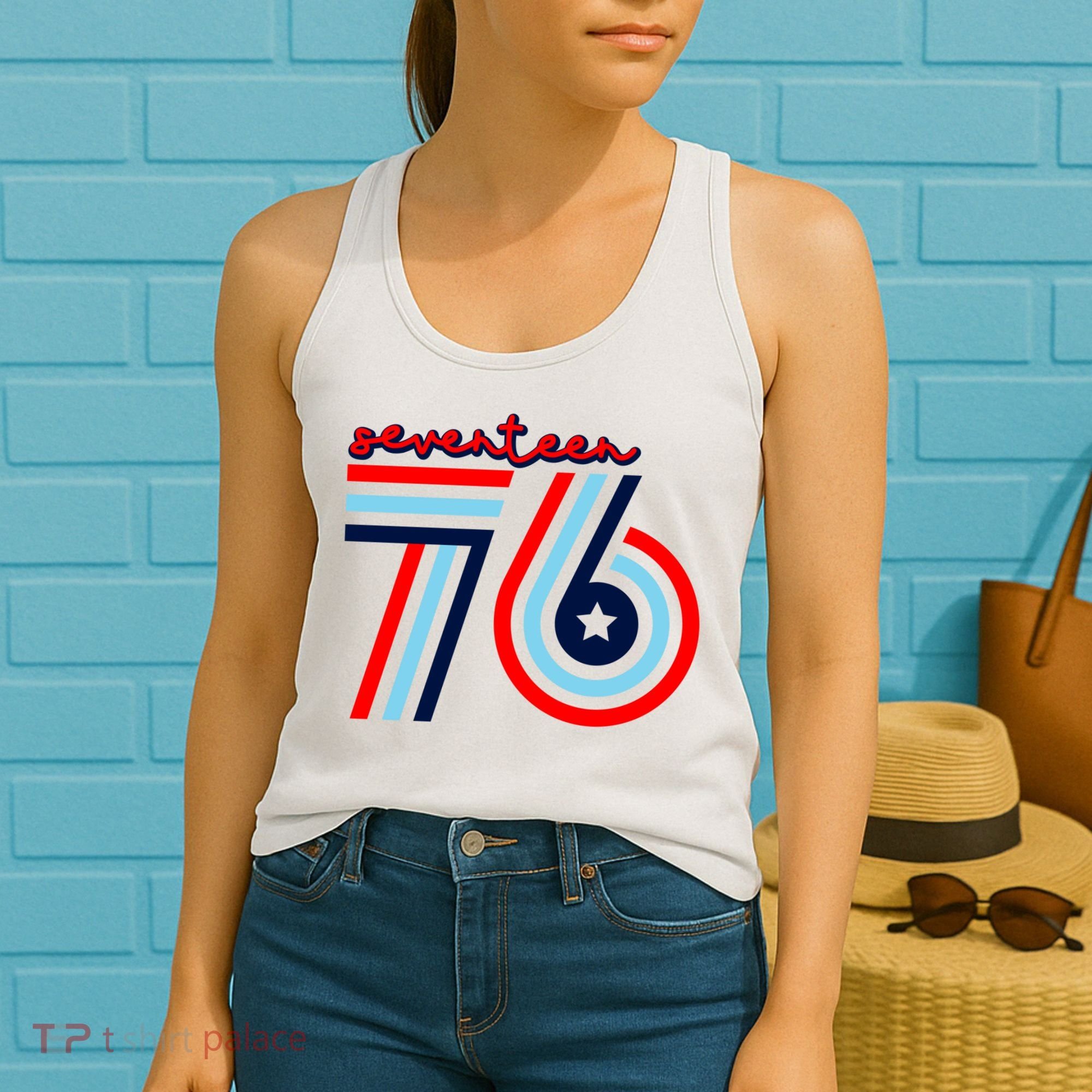 Seventeen 76 Patriotic America 4th Of July Independence Day Cool Gift Women's Tank Top
