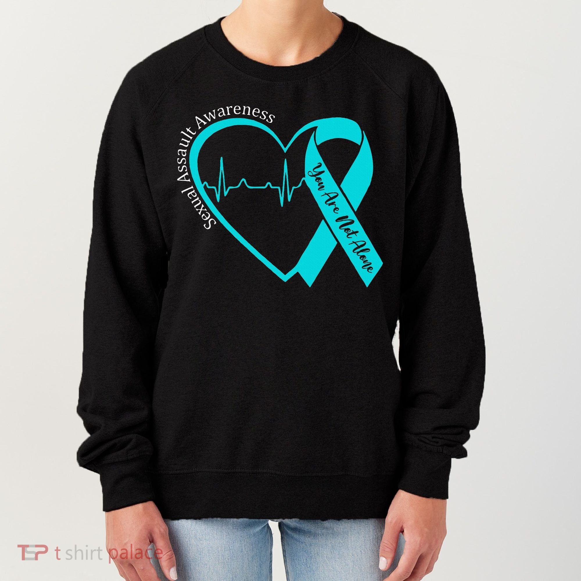 Sexual Assault Awareness Month Heart Teal Ribbon Support Women's Sweatshirt