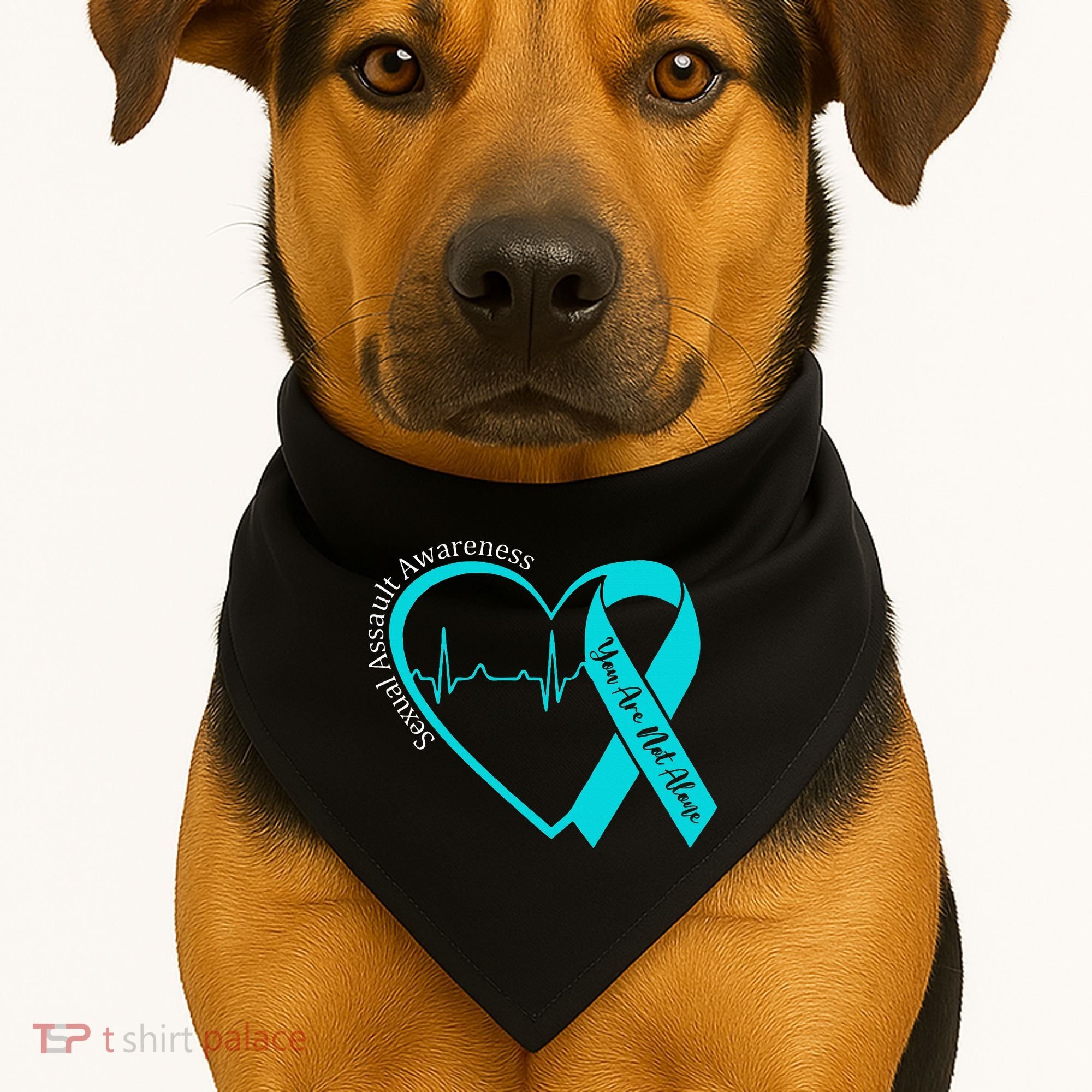 Sexual Assault Awareness Month Heart Teal Ribbon Support USA-Made Doggie Bandana