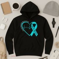Sexual Assault Awareness Month Heart Teal Ribbon Support Hoodie thumb 3