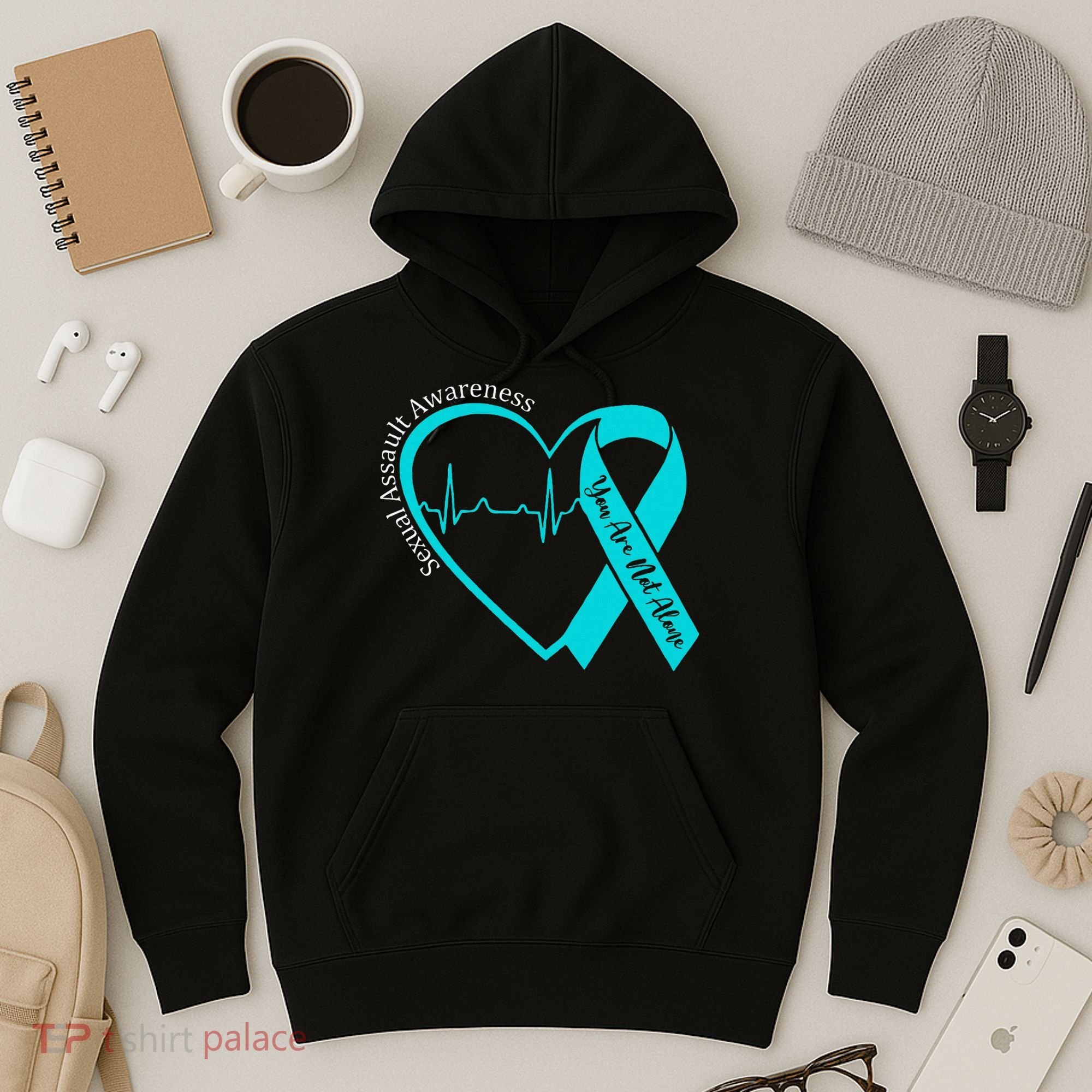 Sexual Assault Awareness Month Heart Teal Ribbon Support Hoodie