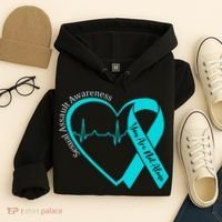 Sexual Assault Awareness Month Heart Teal Ribbon Support Hoodie thumb 4