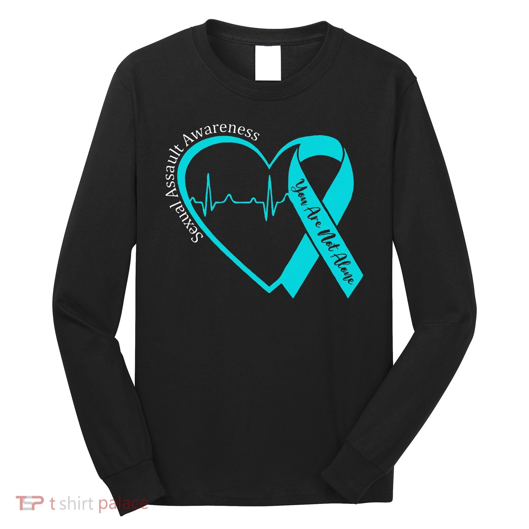 Sexual Assault Awareness Month Heart Teal Ribbon Support Long Sleeve Shirt