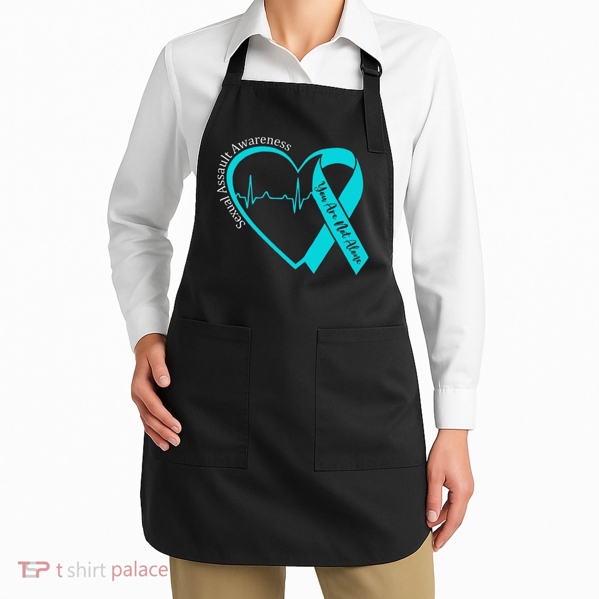 Sexual Assault Awareness Month Heart Teal Ribbon Support Apron