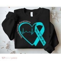 Sexual Assault Awareness Month Heart Teal Ribbon Support Sweatshirt thumb 2