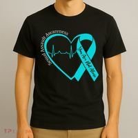 Sexual Assault Awareness Month Heart Teal Ribbon Support T-Shirt thumb 3
