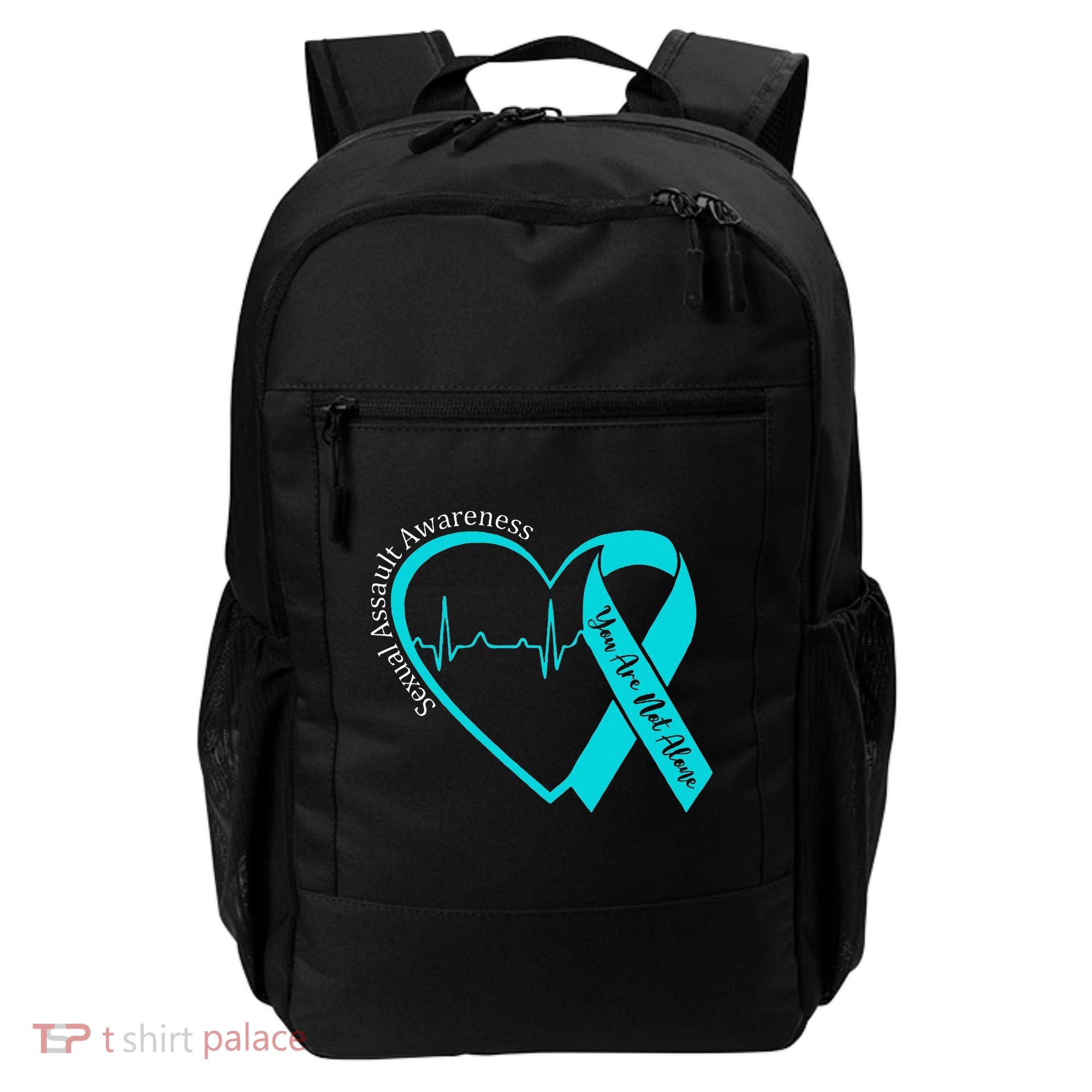 Sexual Assault Awareness Month Heart Teal Ribbon Support Backpack