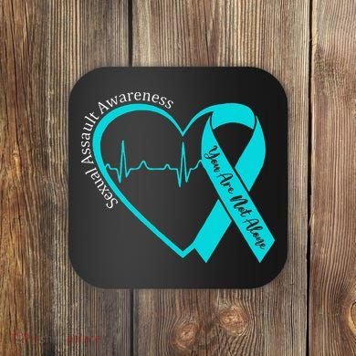 Sexual Assault Awareness Month Heart Teal Ribbon Support Coaster