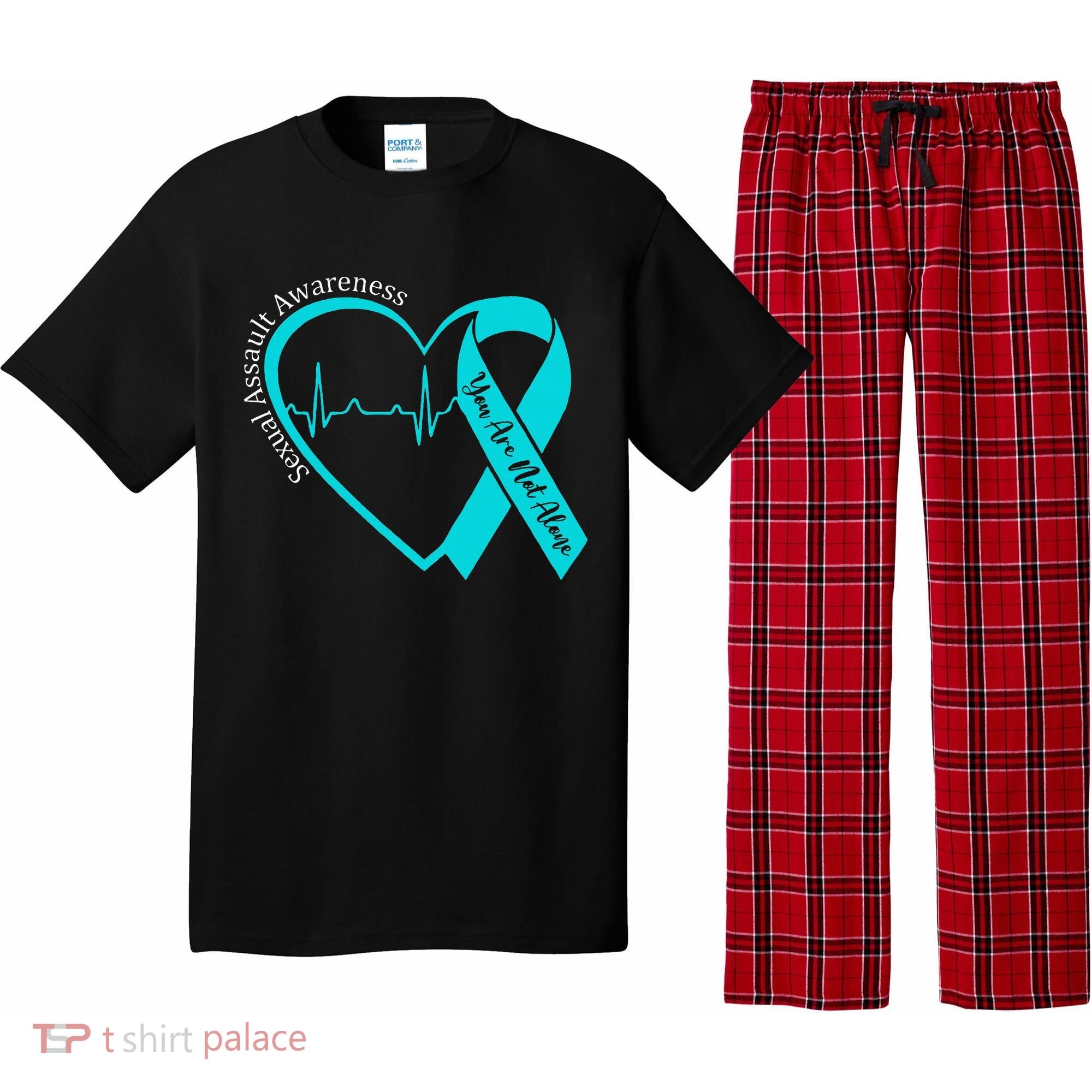 Sexual Assault Awareness Month Heart Teal Ribbon Support Pajama Set