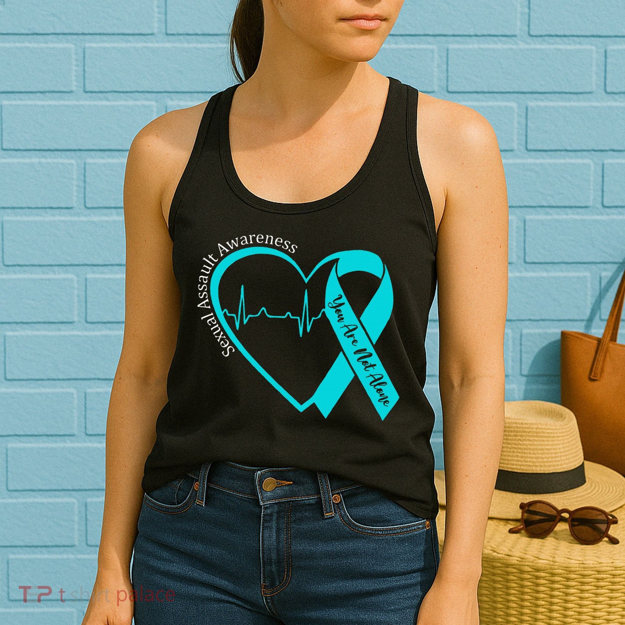 Sexual Assault Awareness Month Heart Teal Ribbon Support Women's Tank Top