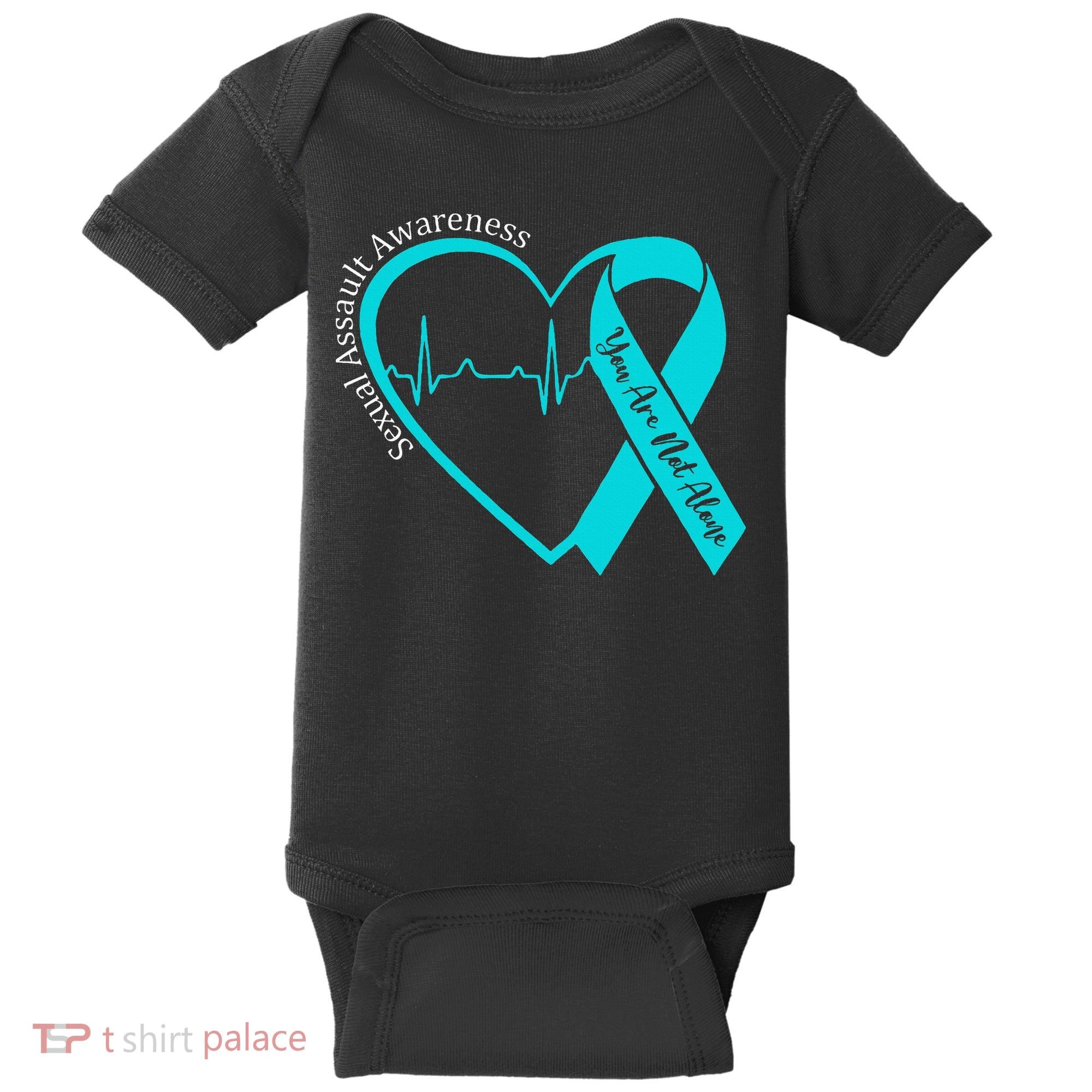 Sexual Assault Awareness Month Heart Teal Ribbon Support Baby Bodysuit