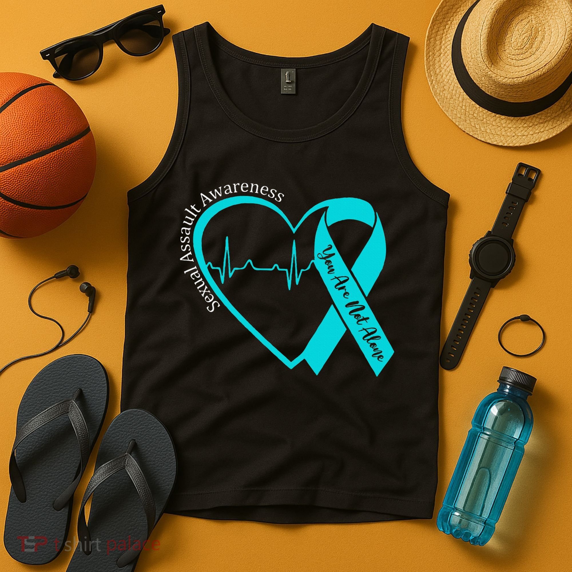 Sexual Assault Awareness Month Heart Teal Ribbon Support Tank Top