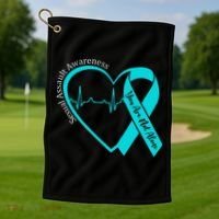Sexual Assault Awareness Month Heart Teal Ribbon Support Golf Towel thumb 1
