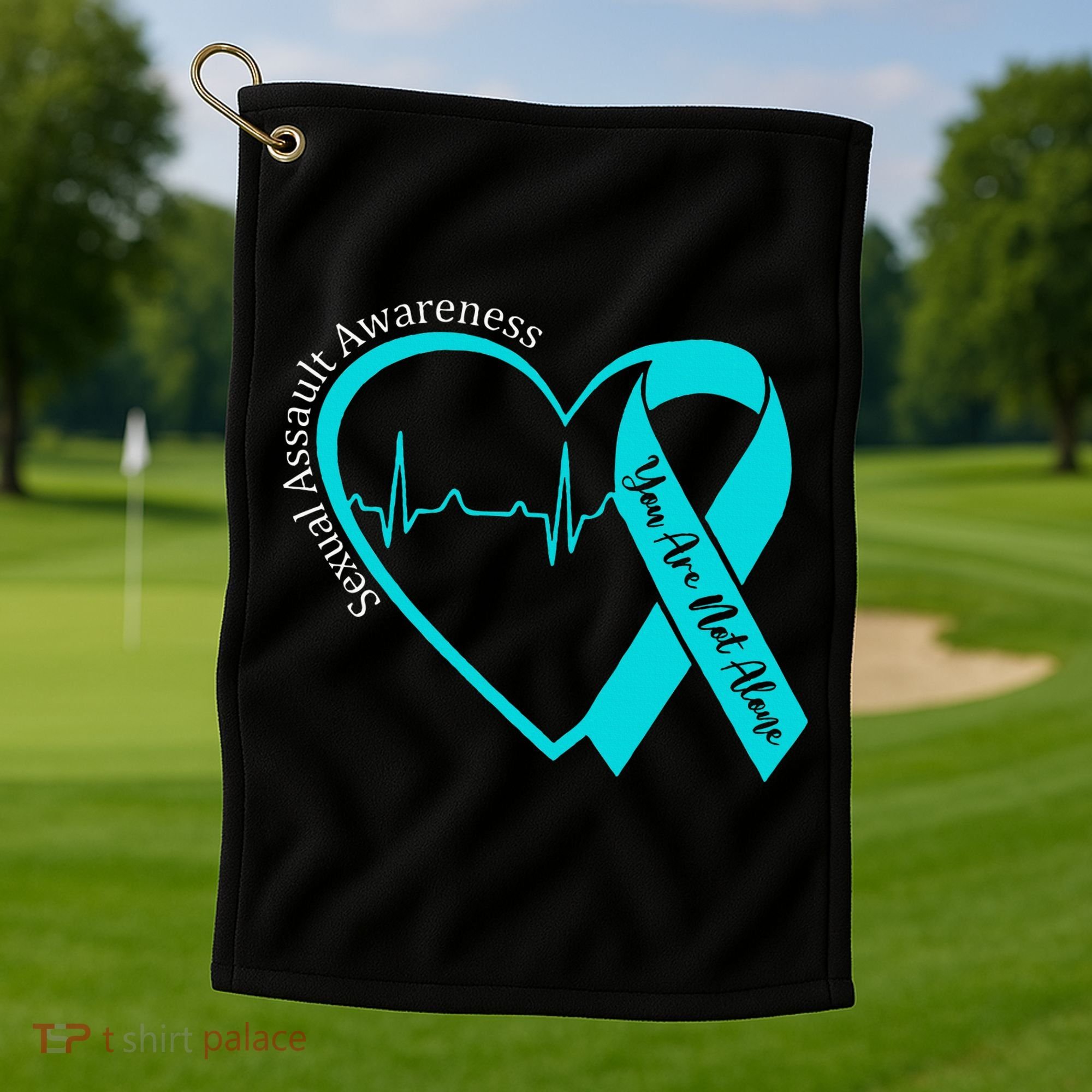 Sexual Assault Awareness Month Heart Teal Ribbon Support Golf Towel