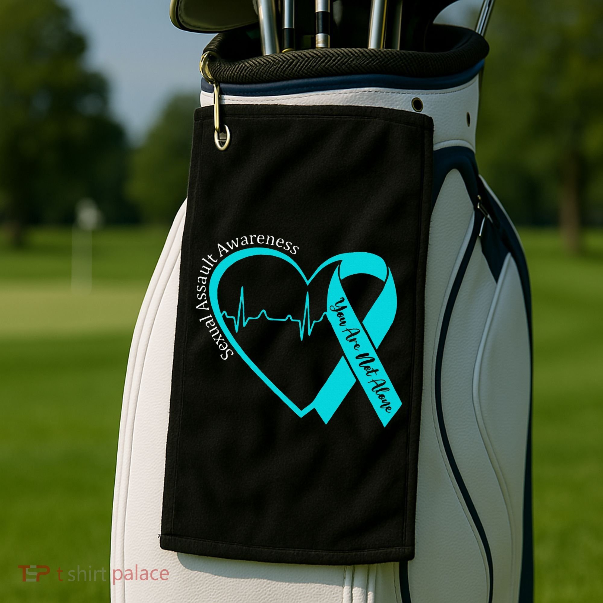 Sexual Assault Awareness Month Heart Teal Ribbon Support Golf Towel
