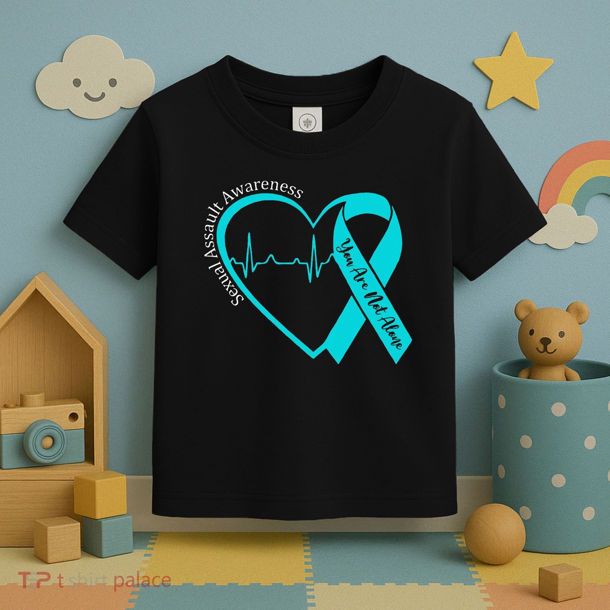 Sexual Assault Awareness Month Heart Teal Ribbon Support Toddler T-Shirt