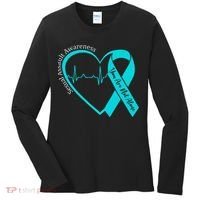 Sexual Assault Awareness Month Heart Teal Ribbon Support Women's Long Sleeve Shirt thumb 0