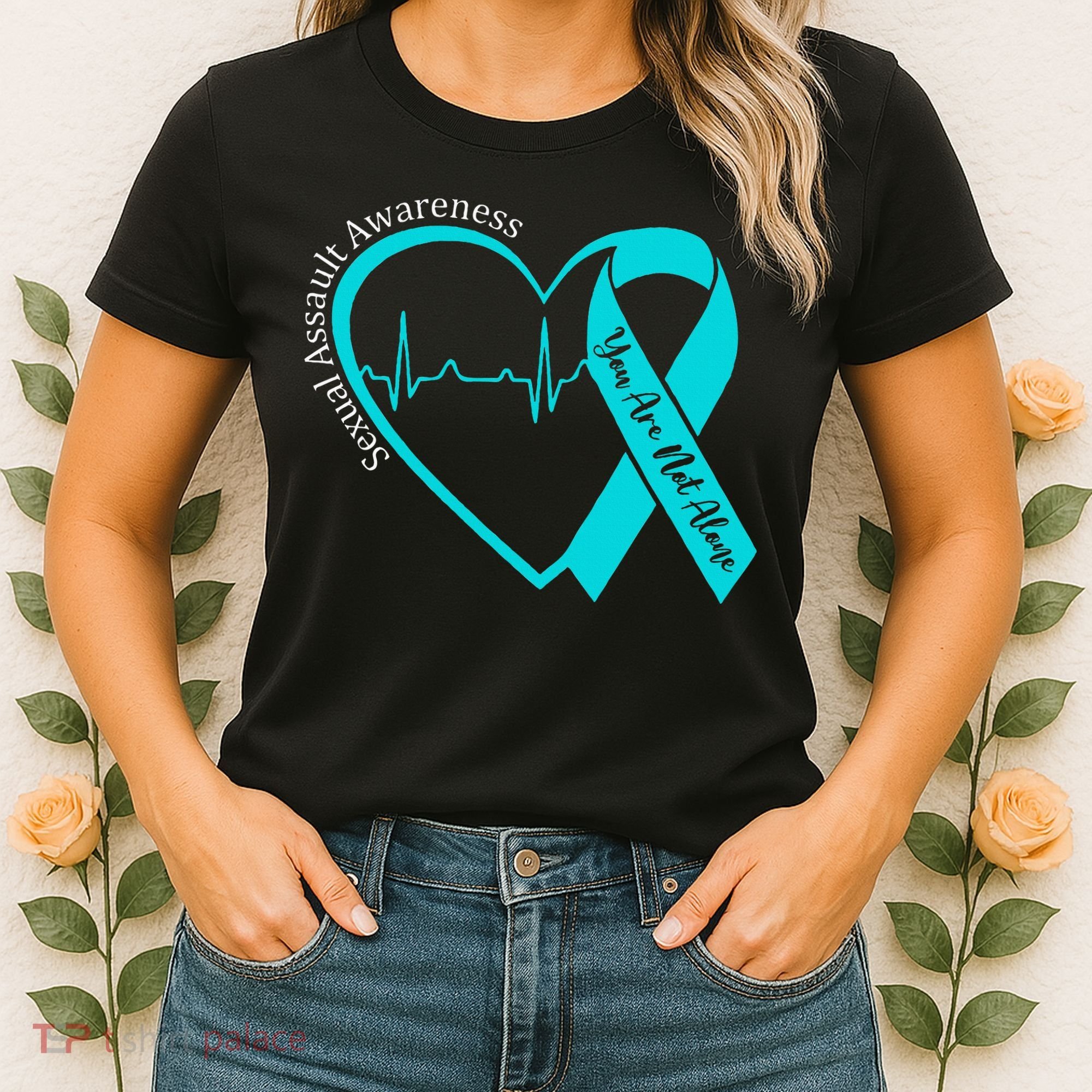 Sexual Assault Awareness Month Heart Teal Ribbon Support Women's T-Shirt