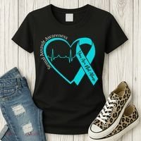 Sexual Assault Awareness Month Heart Teal Ribbon Support Women's T-Shirt thumb 3