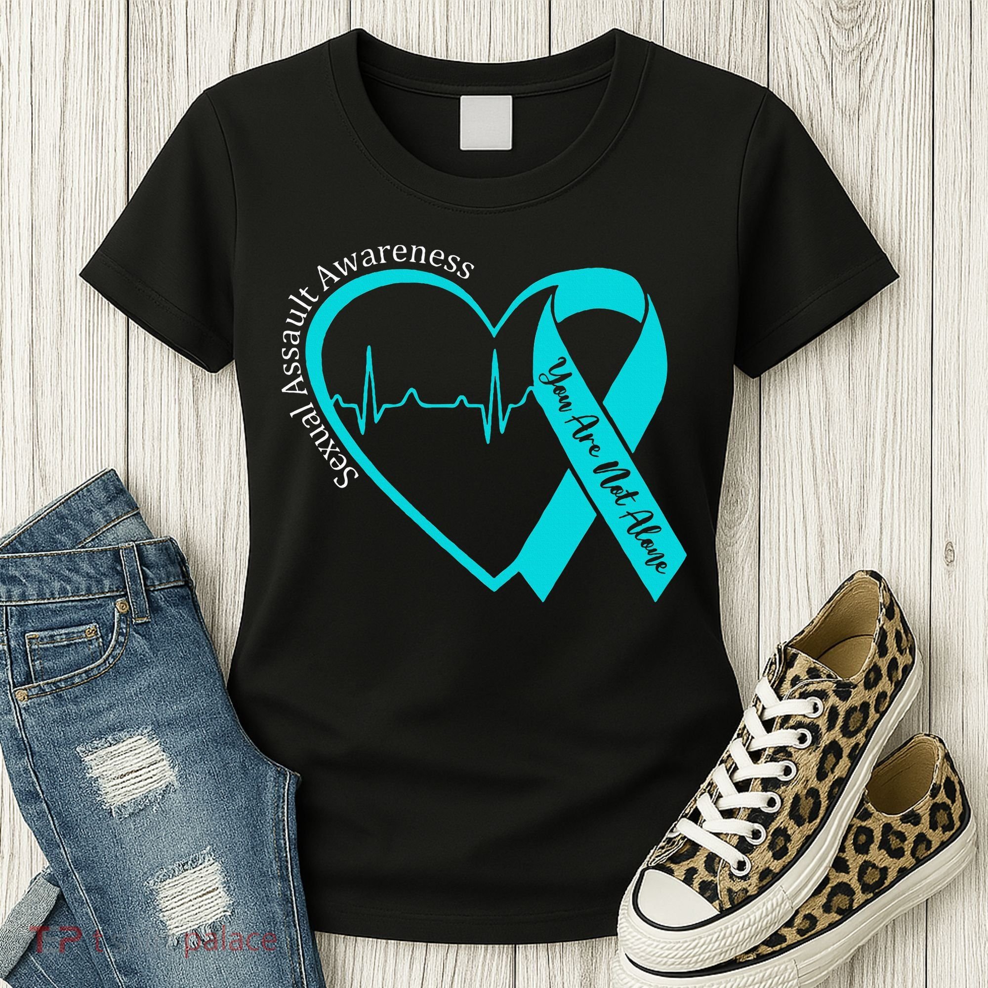 Sexual Assault Awareness Month Heart Teal Ribbon Support Women's T-Shirt