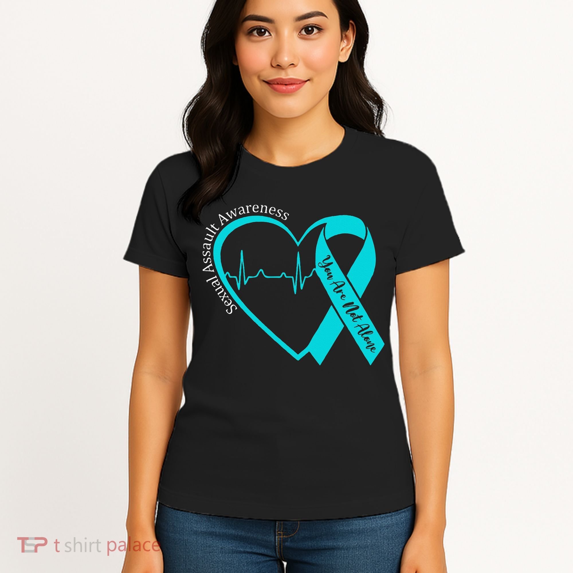 Sexual Assault Awareness Month Heart Teal Ribbon Support Women's T-Shirt