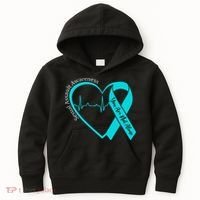 Sexual Assault Awareness Month Heart Teal Ribbon Support Kids Hoodie thumb 0