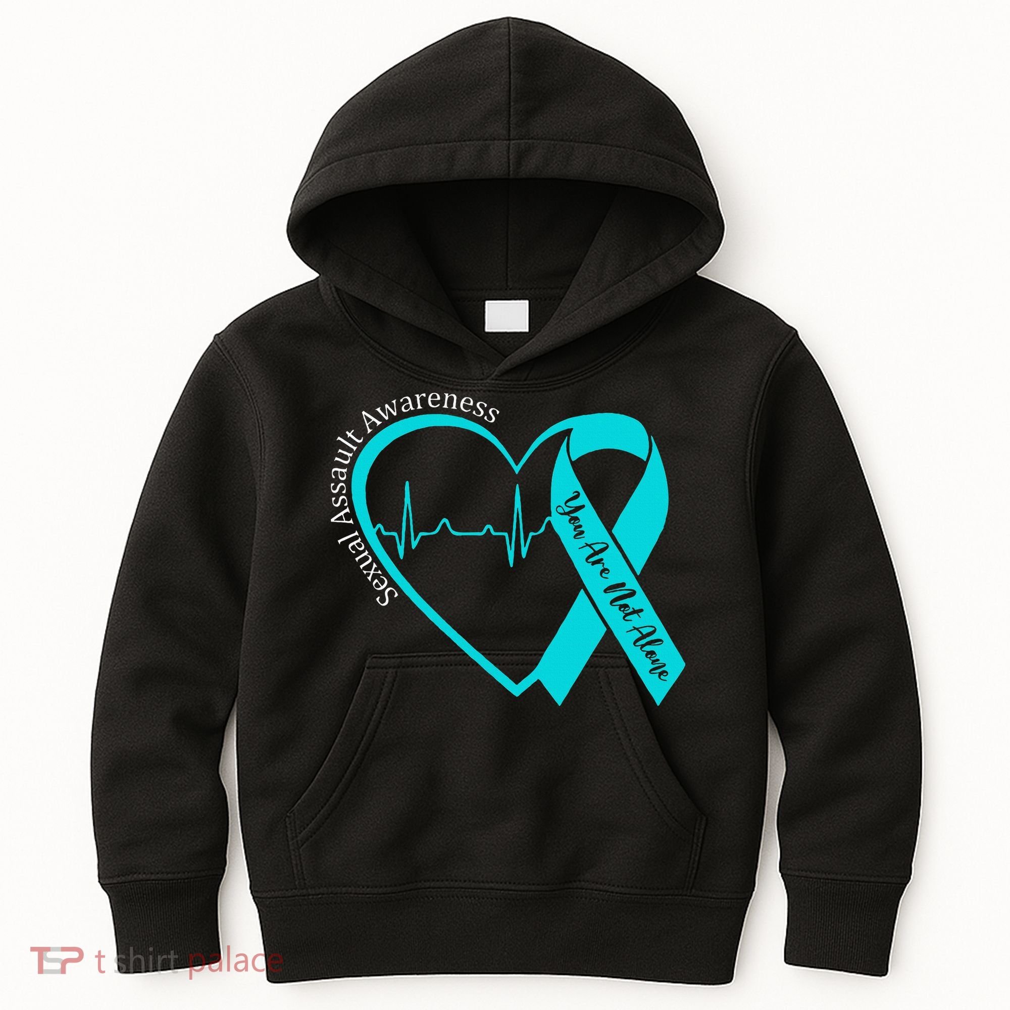 Sexual Assault Awareness Month Heart Teal Ribbon Support Kids Hoodie