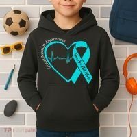Sexual Assault Awareness Month Heart Teal Ribbon Support Kids Hoodie thumb 2