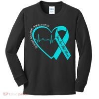 Sexual Assault Awareness Month Heart Teal Ribbon Support Kids Long Sleeve Shirt thumb 0