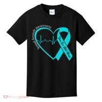 Sexual Assault Awareness Month Heart Teal Ribbon Support Kids T-Shirt thumb 0