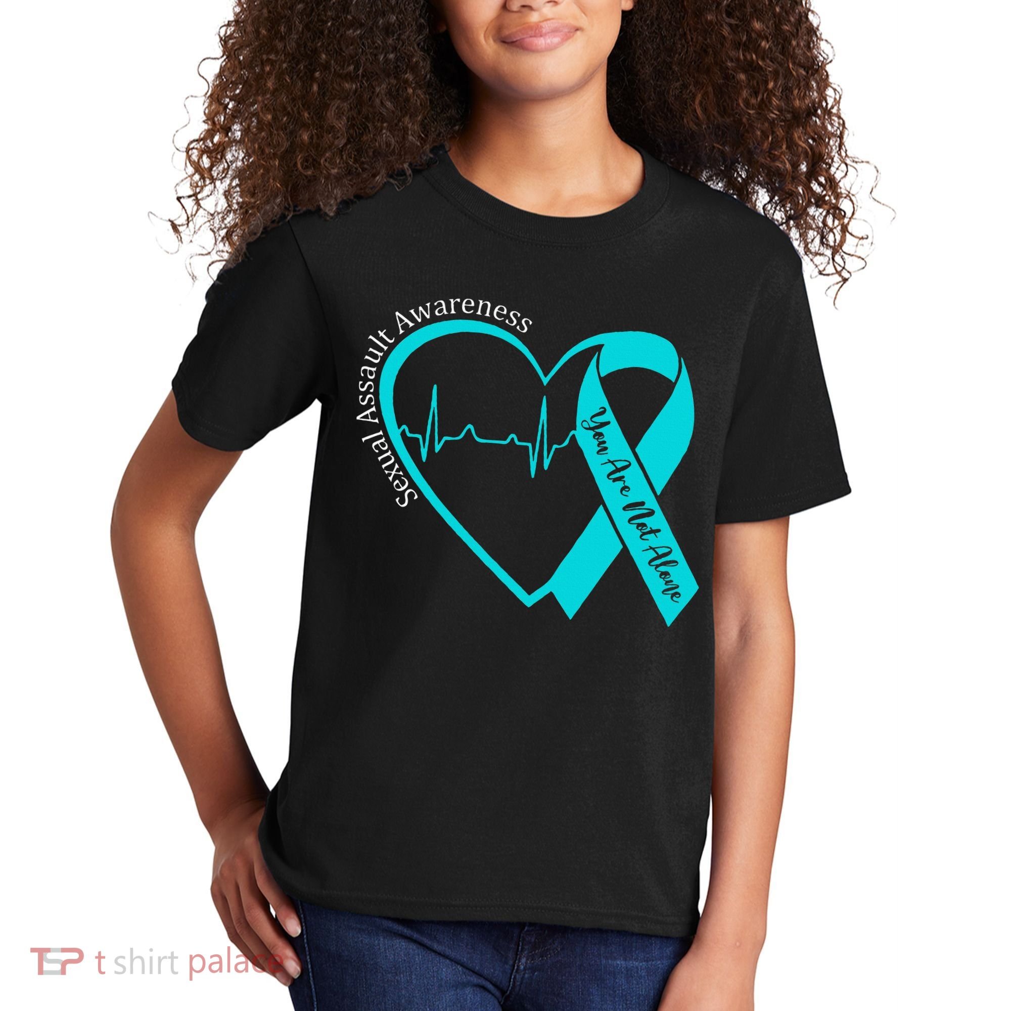 Sexual Assault Awareness Month Heart Teal Ribbon Support Kids T-Shirt