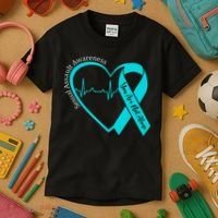 Sexual Assault Awareness Month Heart Teal Ribbon Support Kids T-Shirt thumb 3