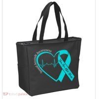 Sexual Assault Awareness Month Heart Teal Ribbon Support Tote Bag thumb 2