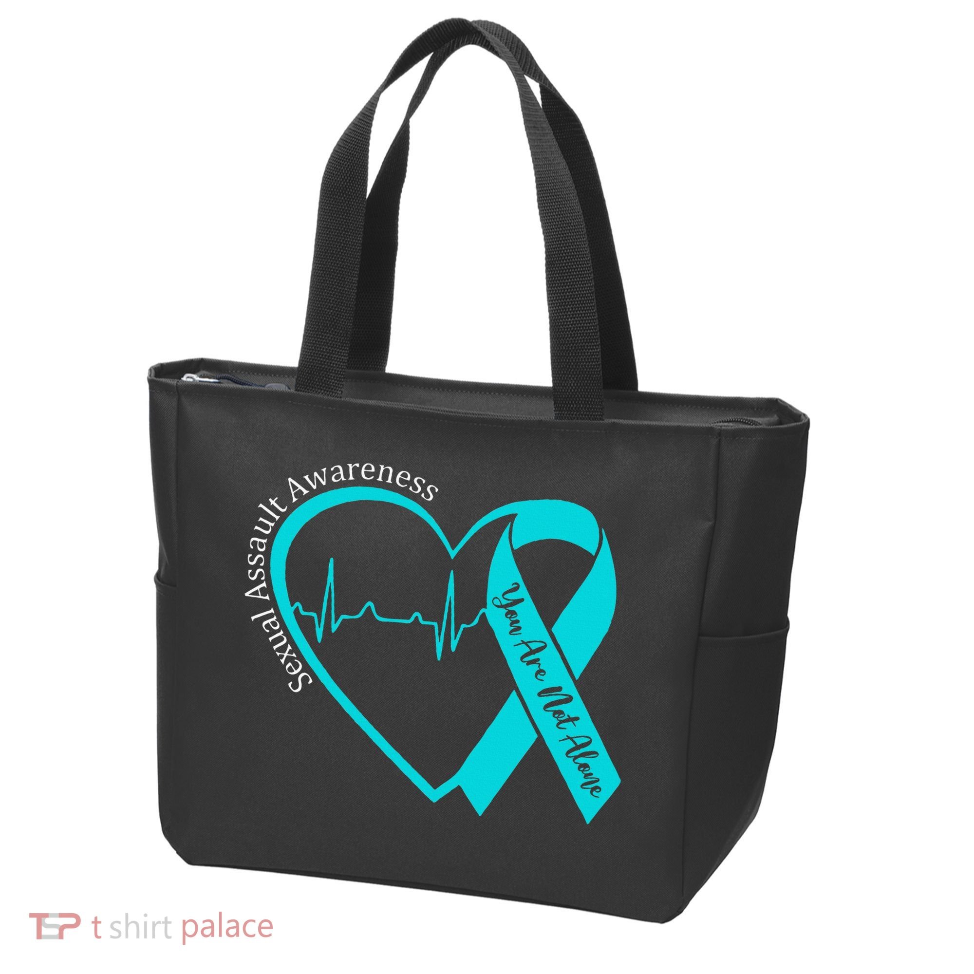 Sexual Assault Awareness Month Heart Teal Ribbon Support Tote Bag